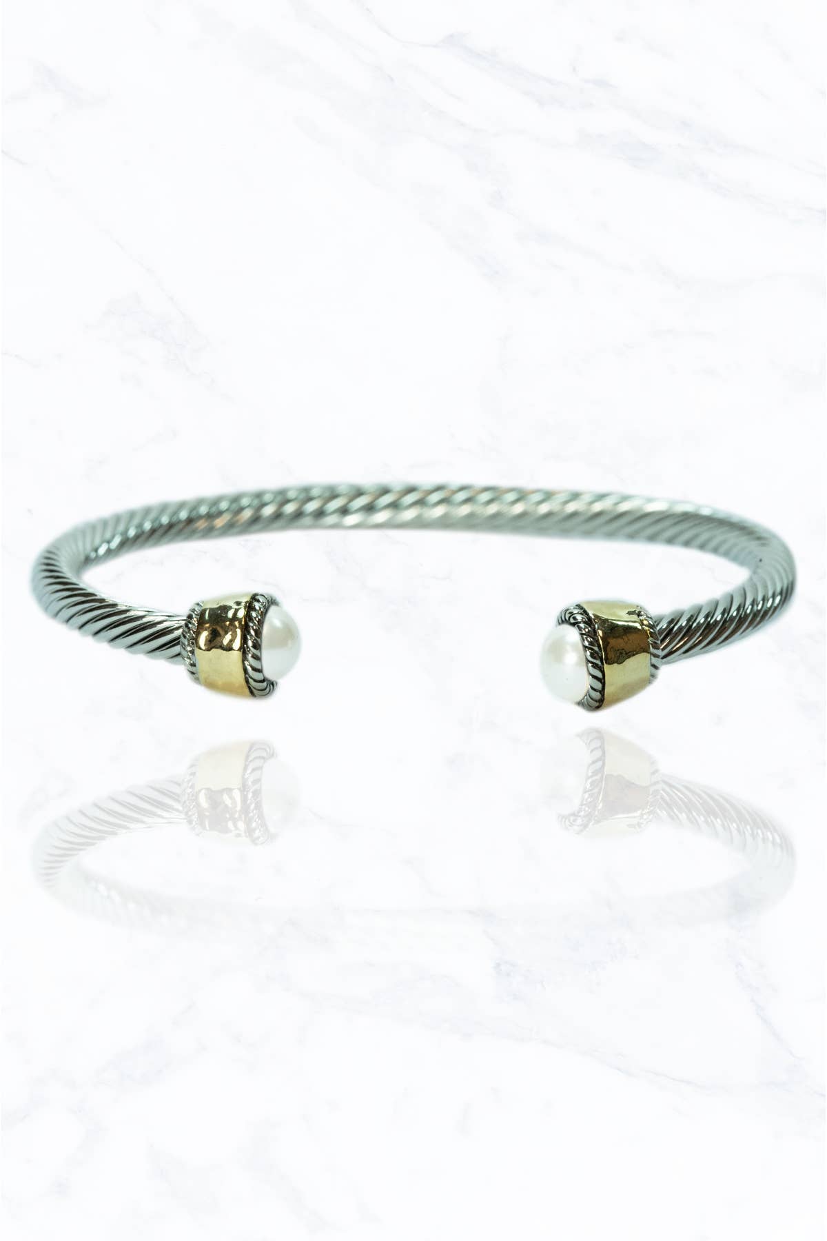 Metal Wired Cuff Bracelet with Pearl