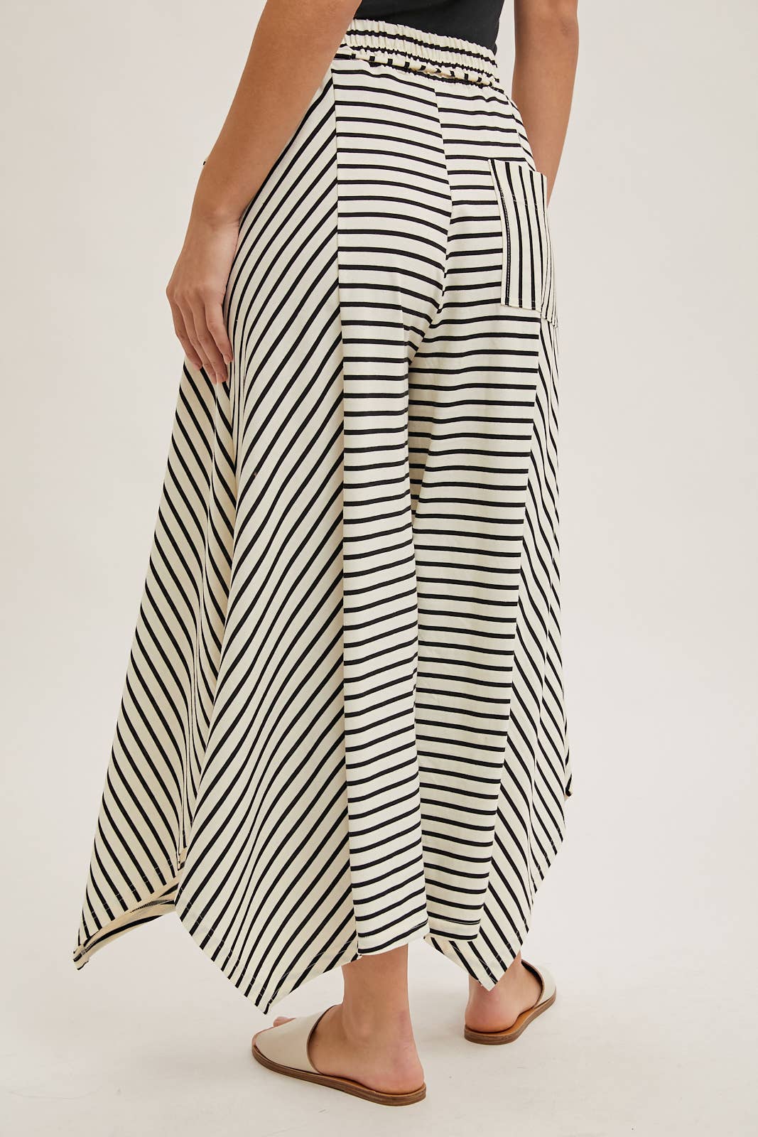 DRAWSTRING STRIPED WIDE LEG PALAZZO PANTS