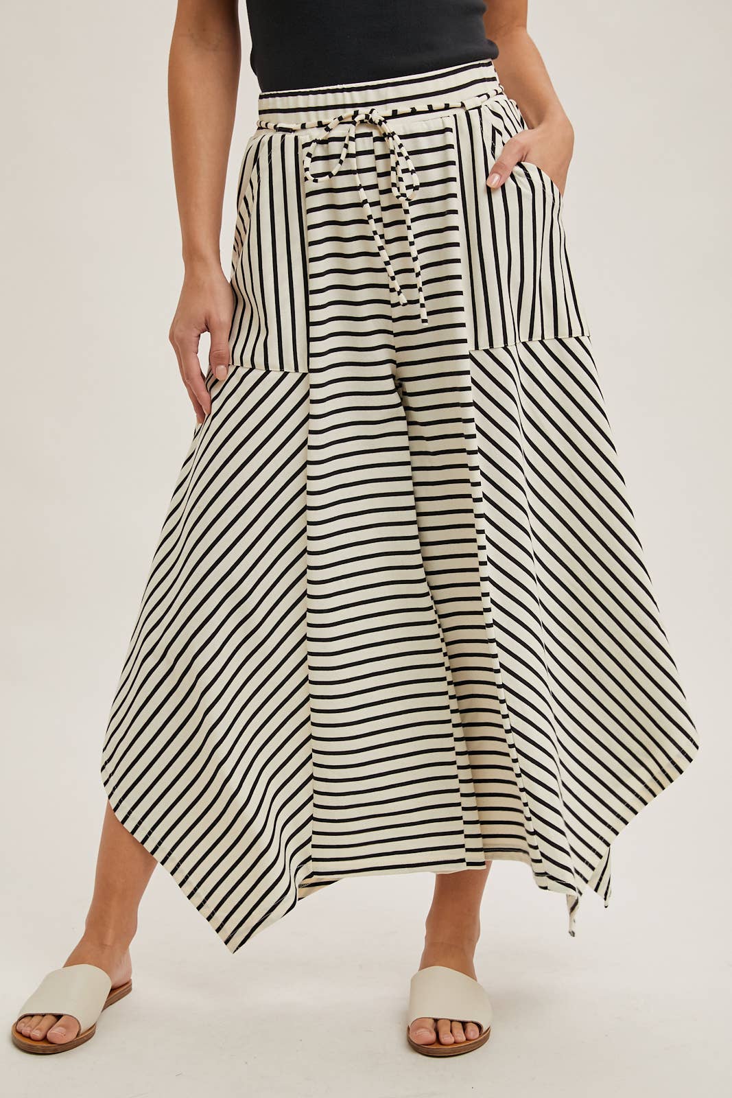 DRAWSTRING STRIPED WIDE LEG PALAZZO PANTS