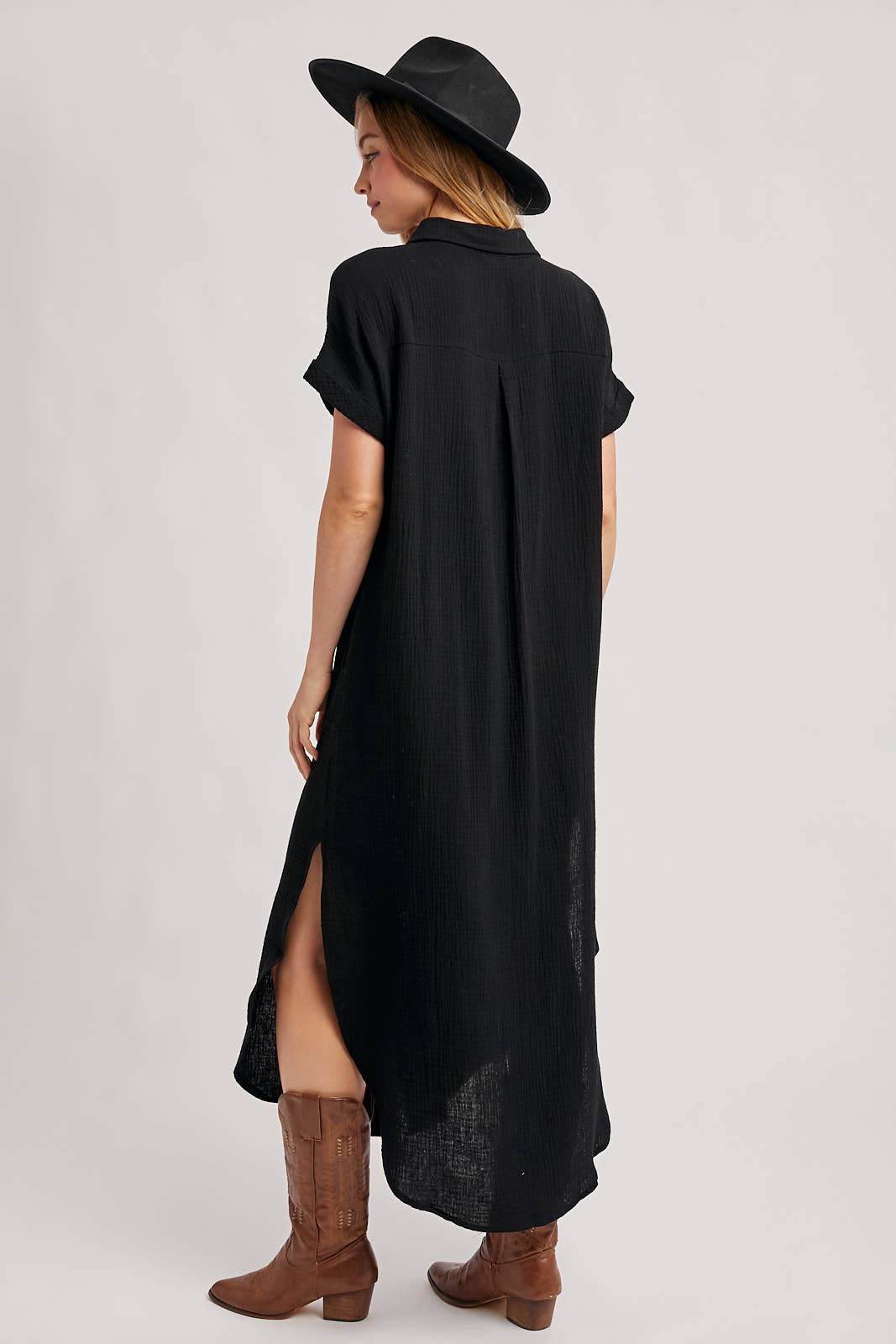 BUTTON UP MAXI SHIRT DRESS WITH POCKET