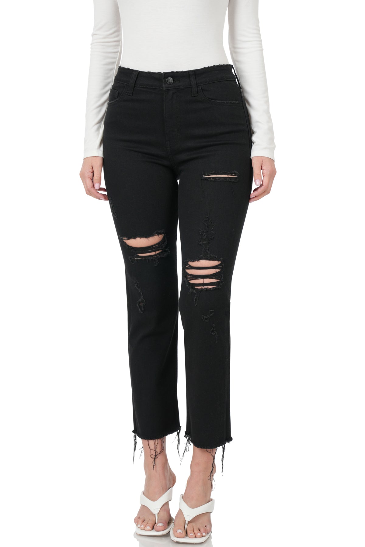 Black Distressed Crop Denim