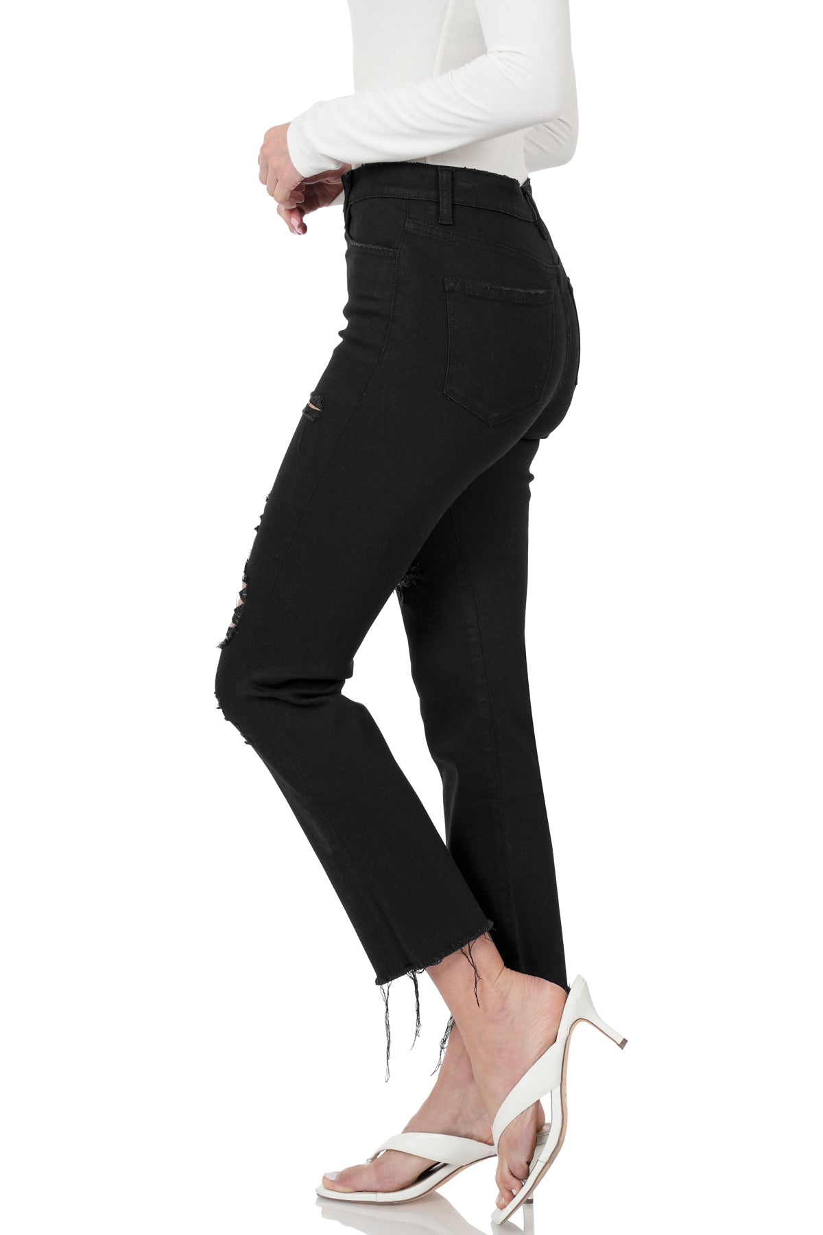 Black Distressed Crop Denim