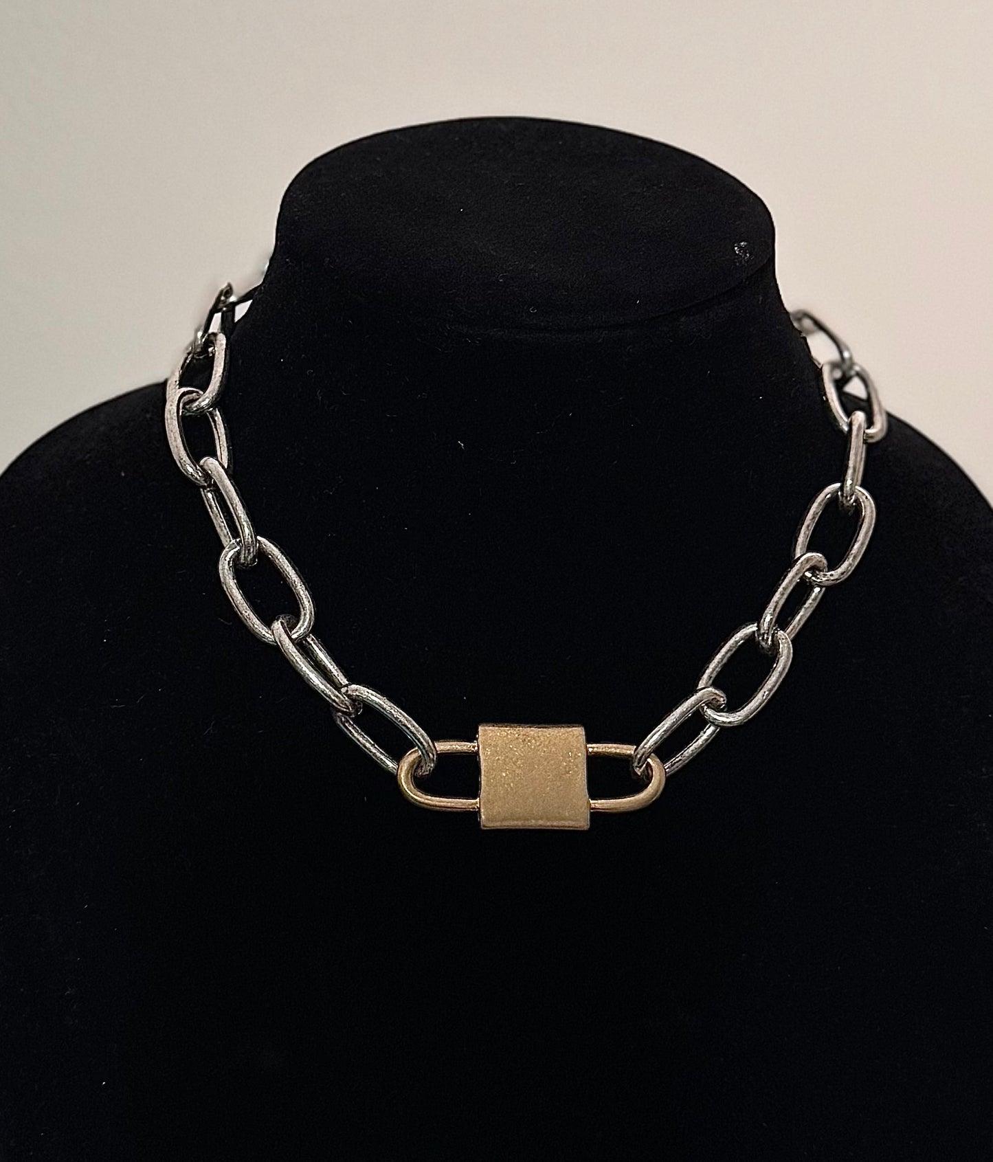 Cherry Chunky Linked Padlock Statement Necklace in Two Tone