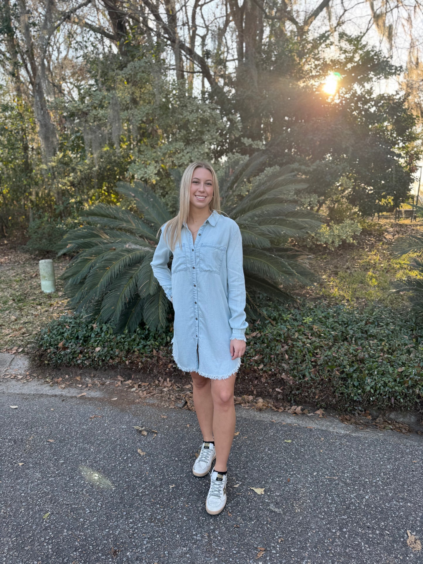 Chambray Button Shirt Dress