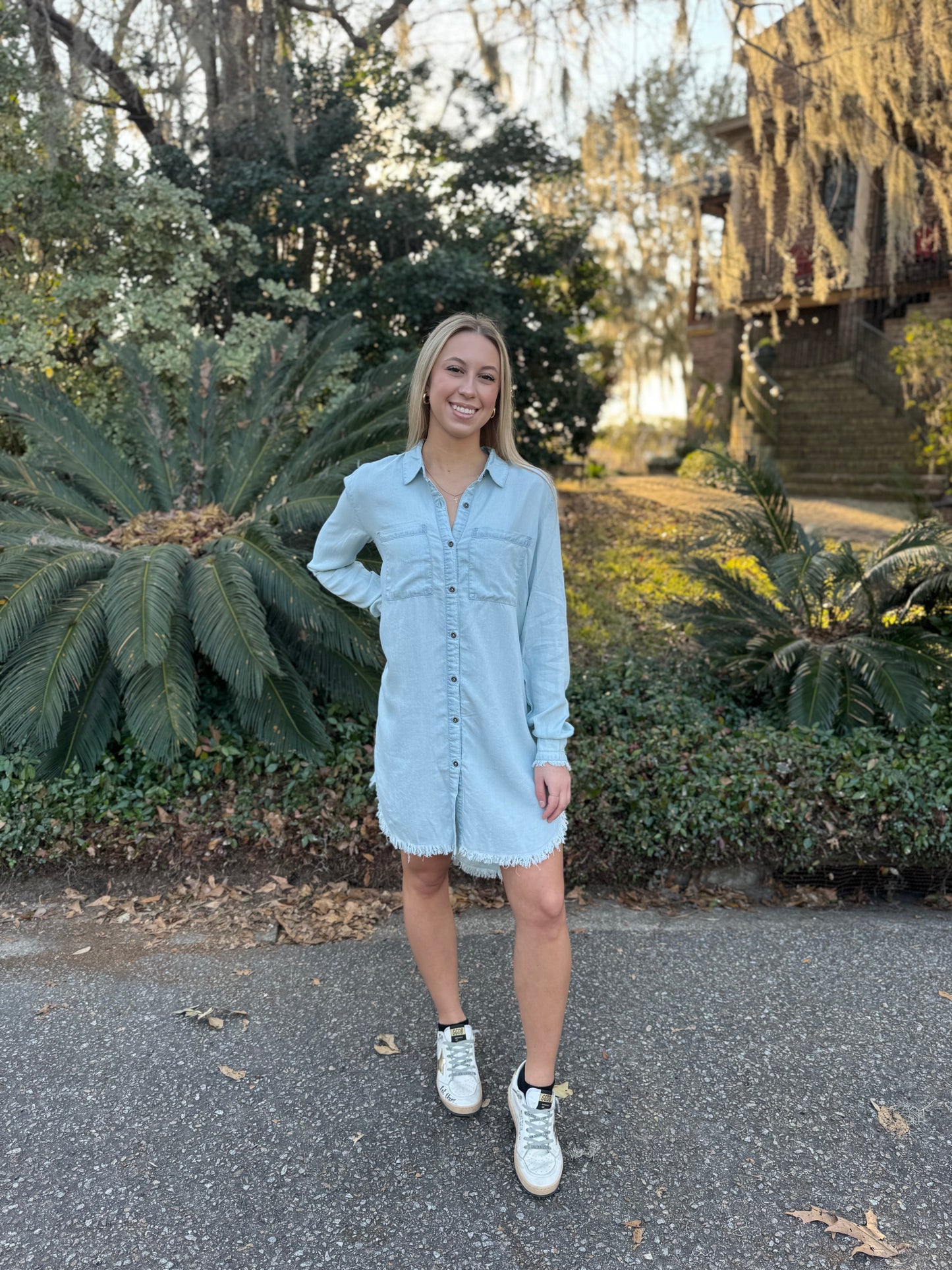 Chambray Button Shirt Dress