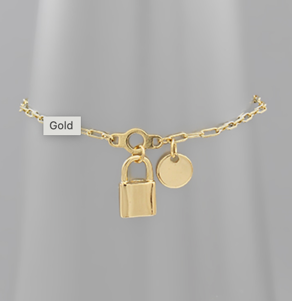 Lock & Disc Charm Bracelet