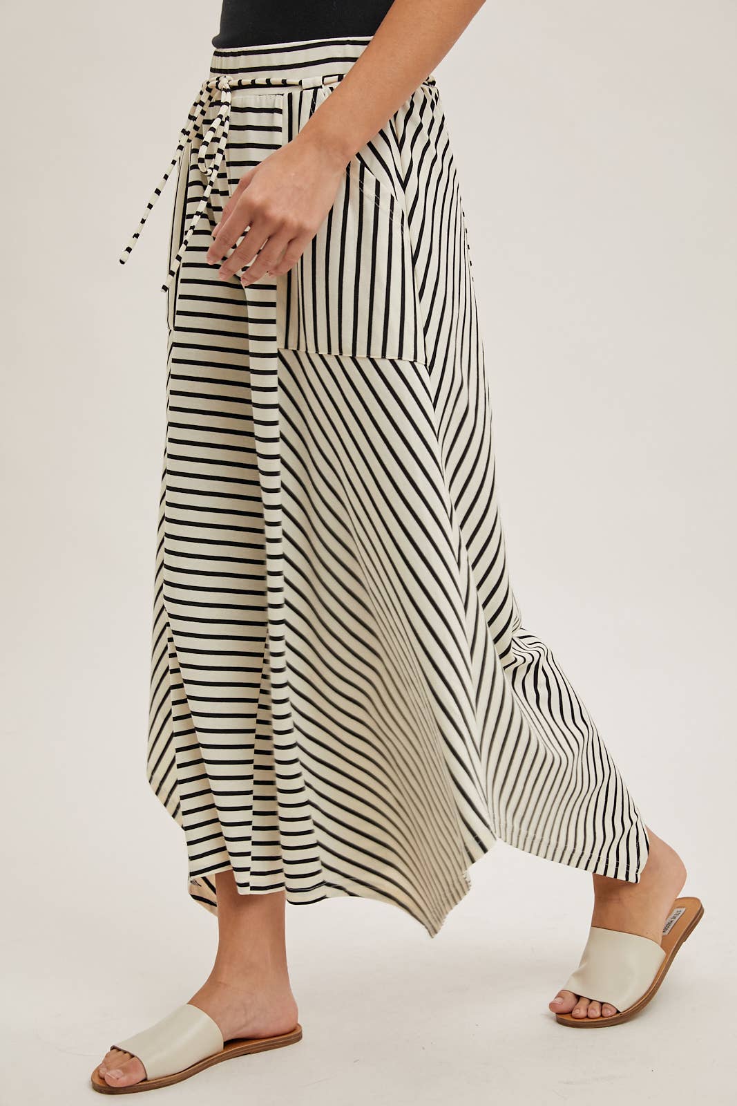 DRAWSTRING STRIPED WIDE LEG PALAZZO PANTS