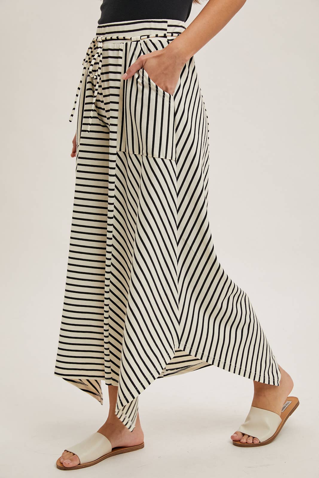 DRAWSTRING STRIPED WIDE LEG PALAZZO PANTS