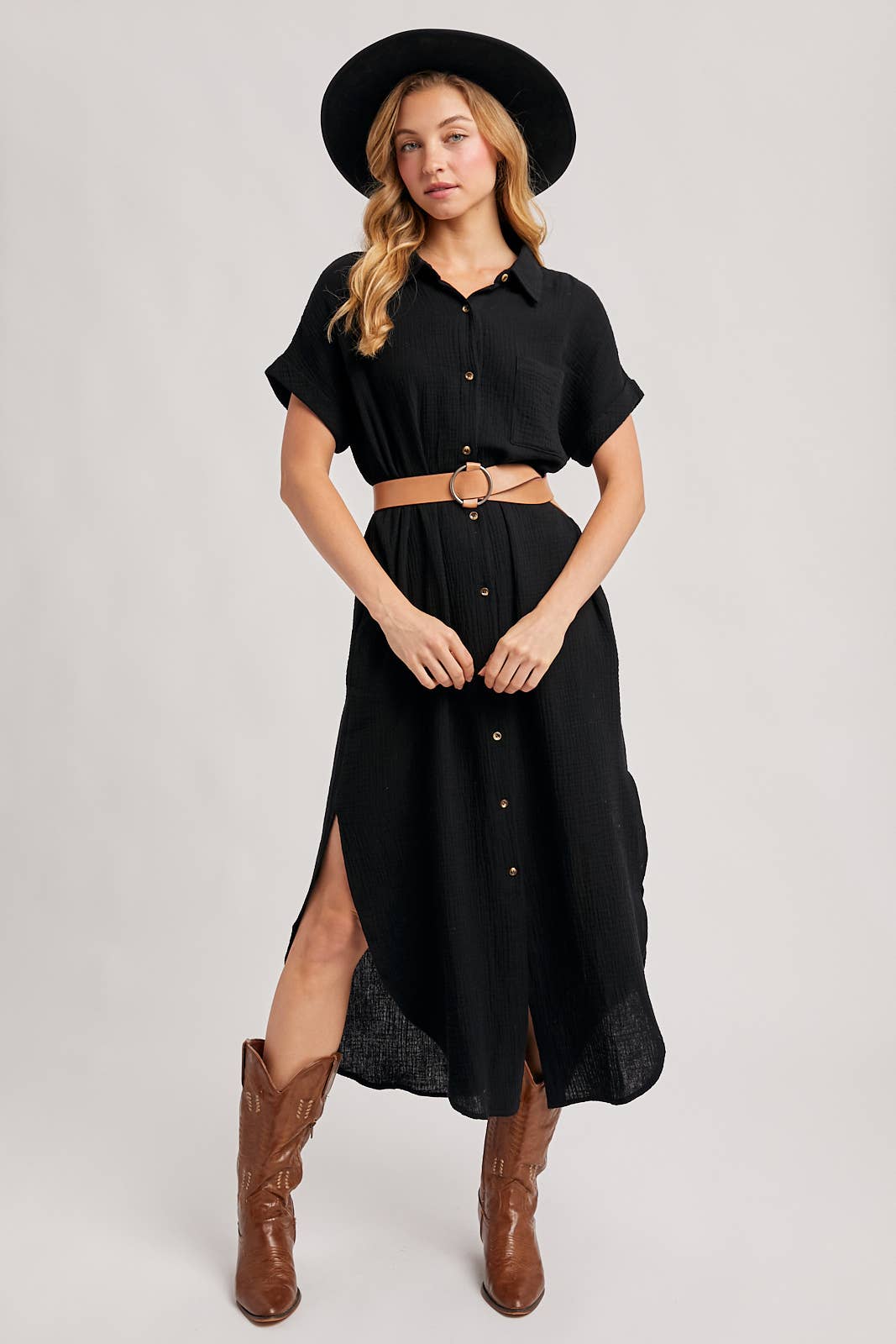 BUTTON UP MAXI SHIRT DRESS WITH POCKET