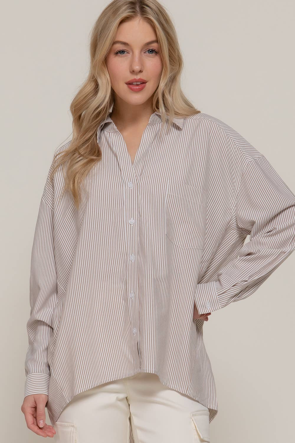 Oversized Dolman Stripe Button Down