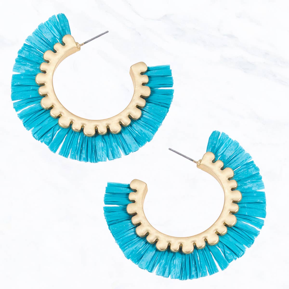 Open Hoop Raffia and Gold Earrings