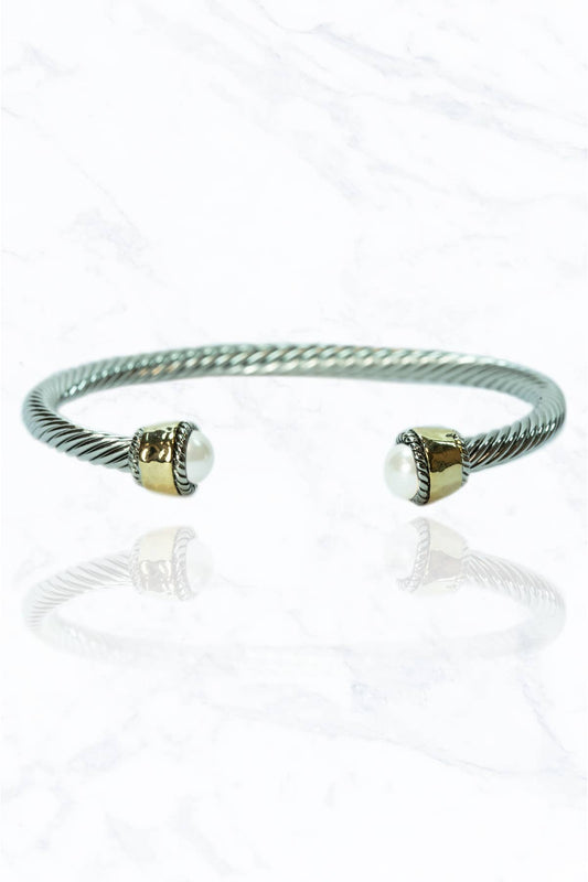 Metal Wired Cuff Bracelet with Pearl
