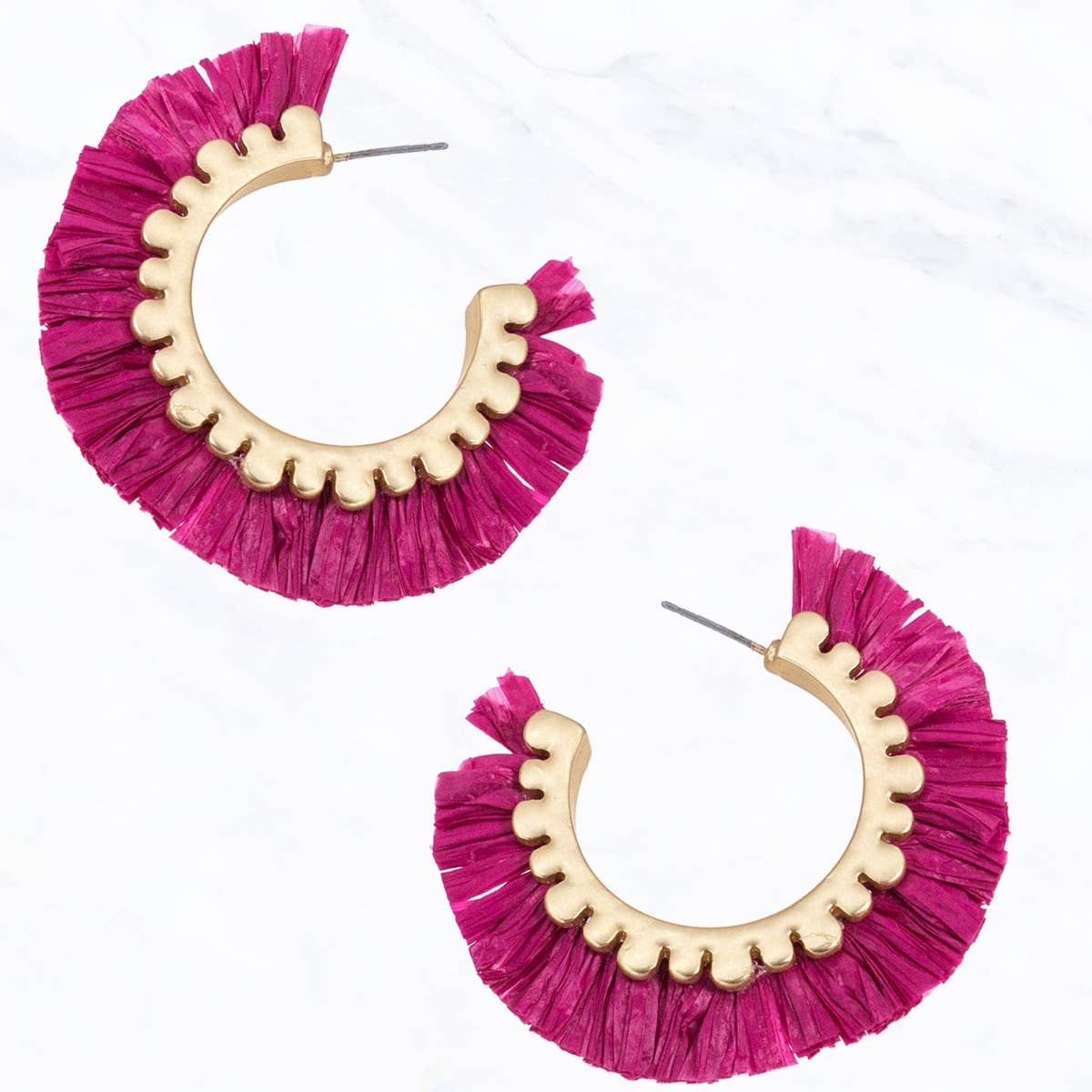 Open Hoop Raffia and Gold Earrings