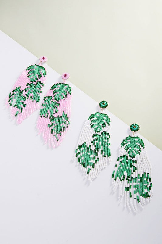 Seed Beaded Monstera Pattern Earring