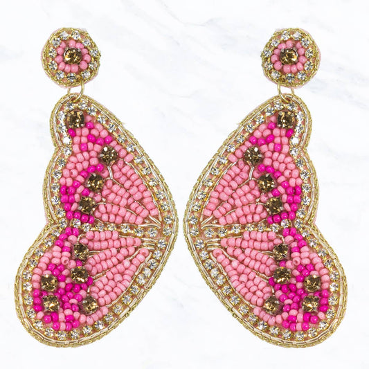 Seed Bead Post Butterfly Earrings