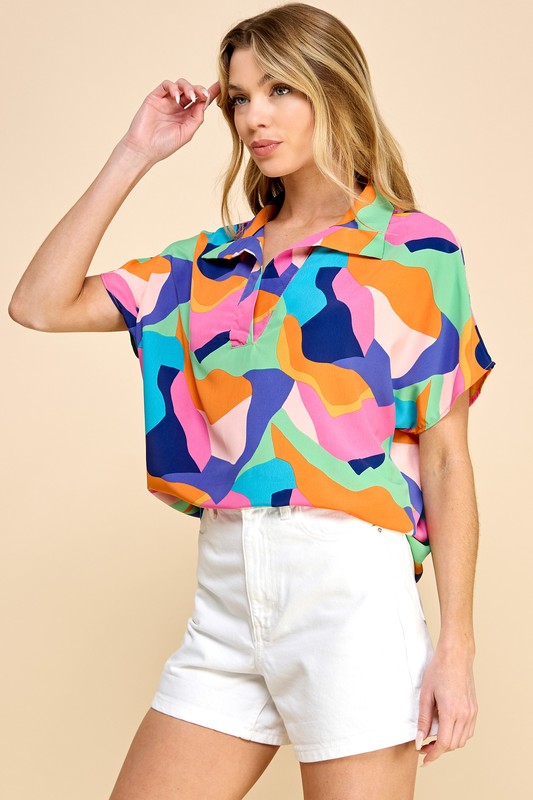 Navy Abstract Top