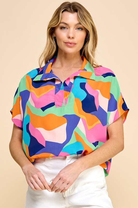 Navy Abstract Top