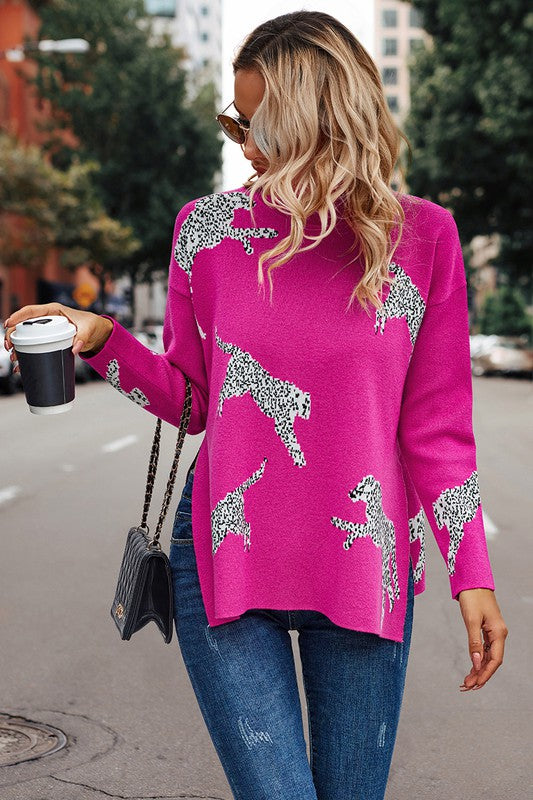 Leopard Split Hem Sweater