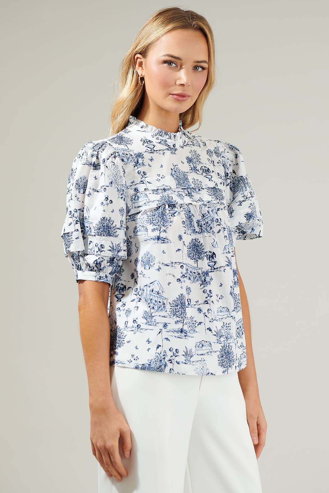 Renzo Toile Ever After Mock Neck Blouse