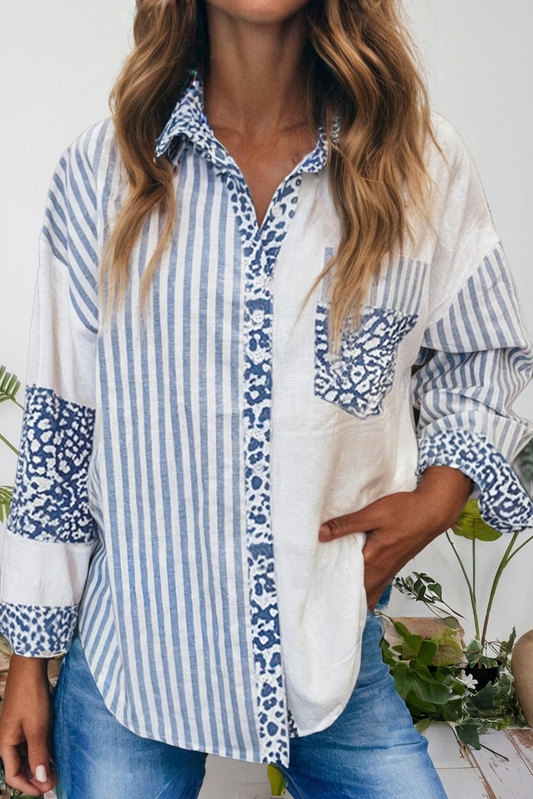 Leopard Striped Western Patchwork Top