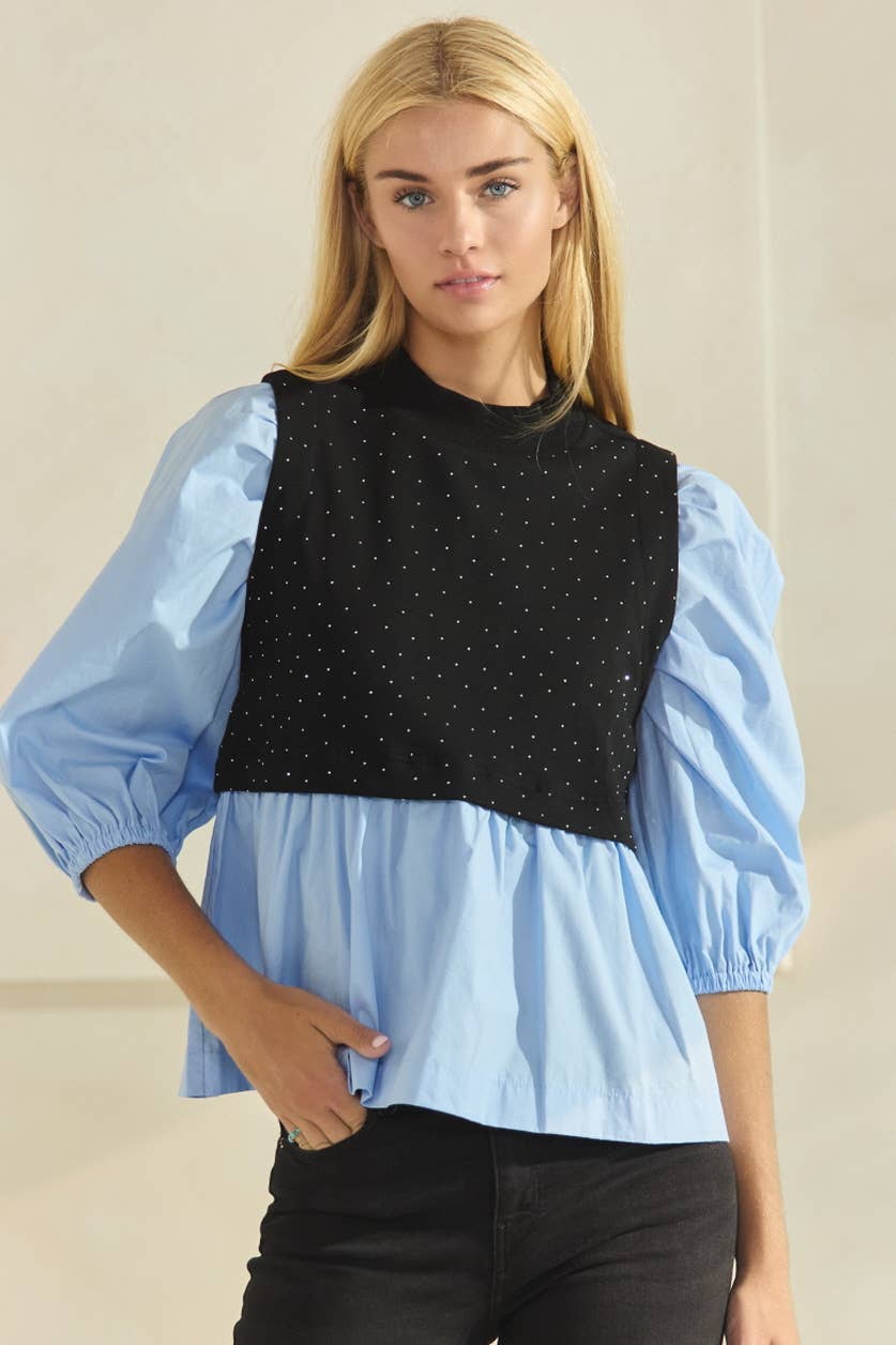 Casual Mock Neck Poplin Blouse