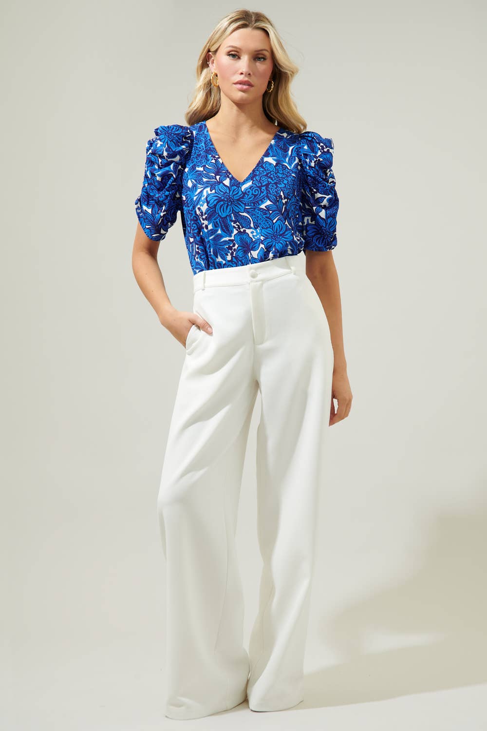 Caspian Floral Chancellor Ruched Sleeve Blouse