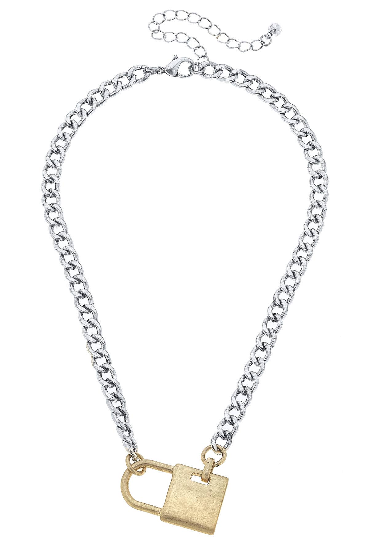Polly Padlocked Curb Chain Necklace in Two Tone