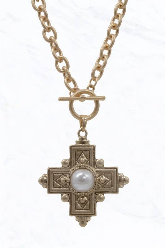 Pearl Cross Pendant Necklace