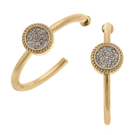 Corrine Pavé Disc Hoop Earrings in Worn Gold