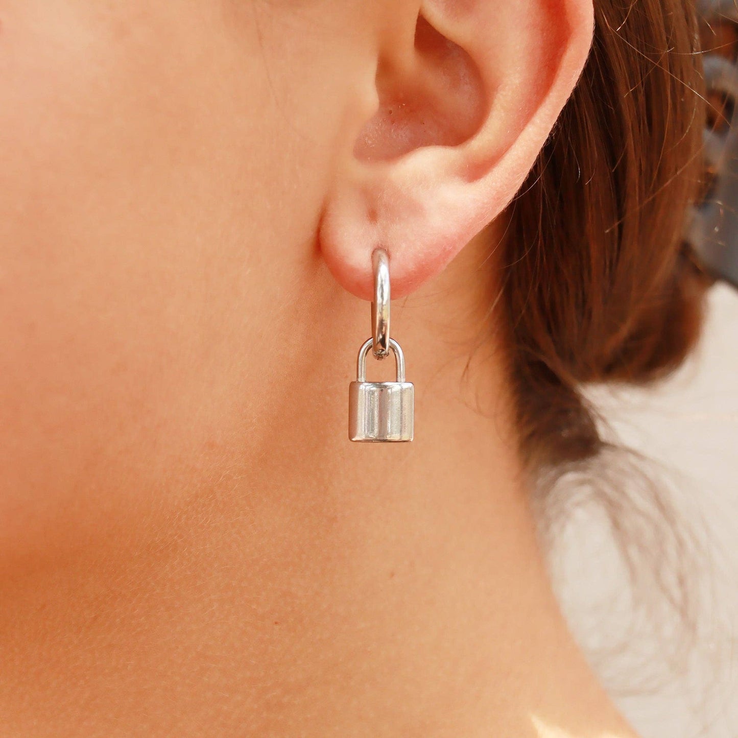 Padlock Pendant Hoop Earrings