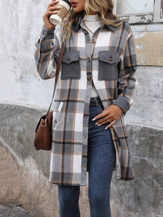 Autumn Retro Brushed Plaid Shacket