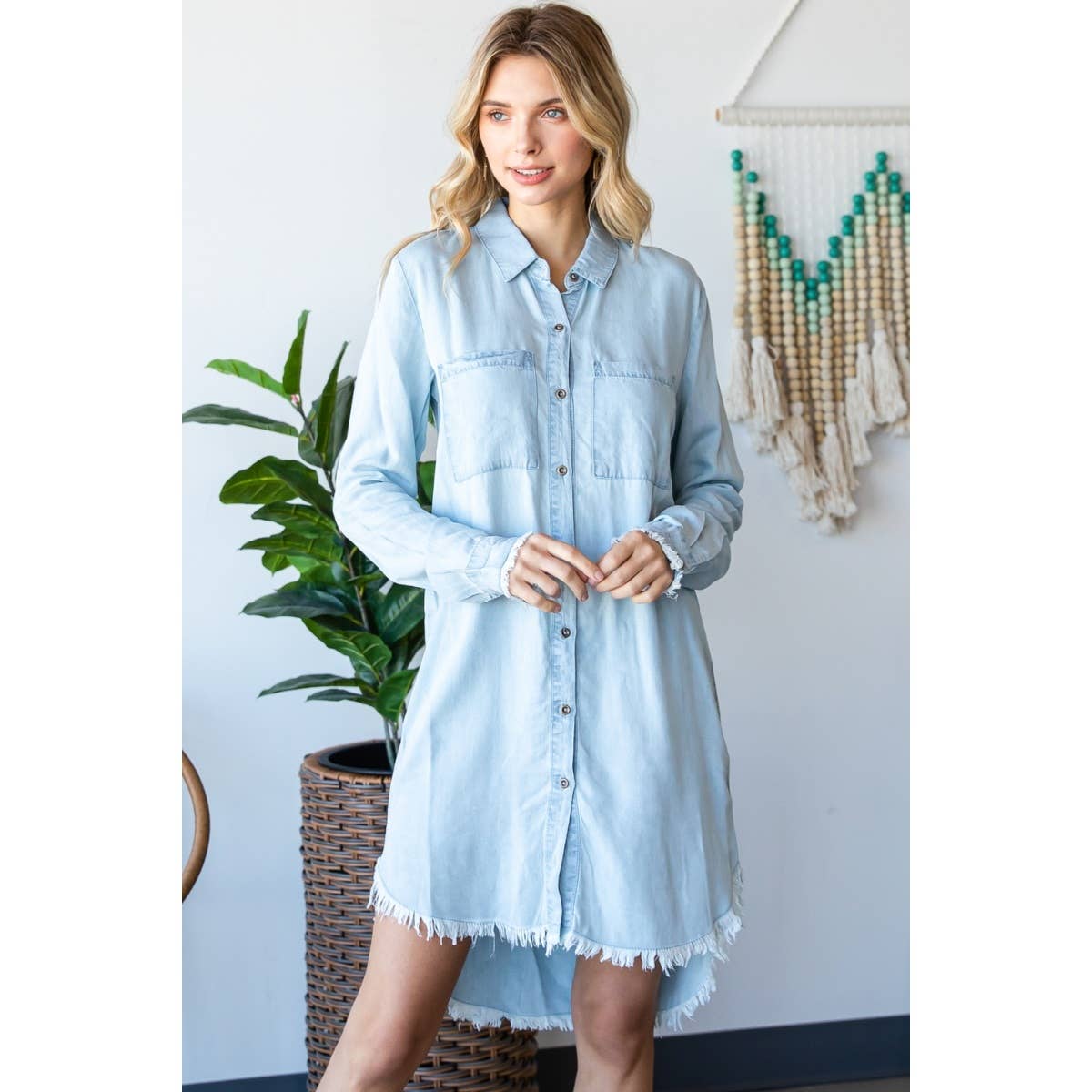 Chambray Button Shirt Dress