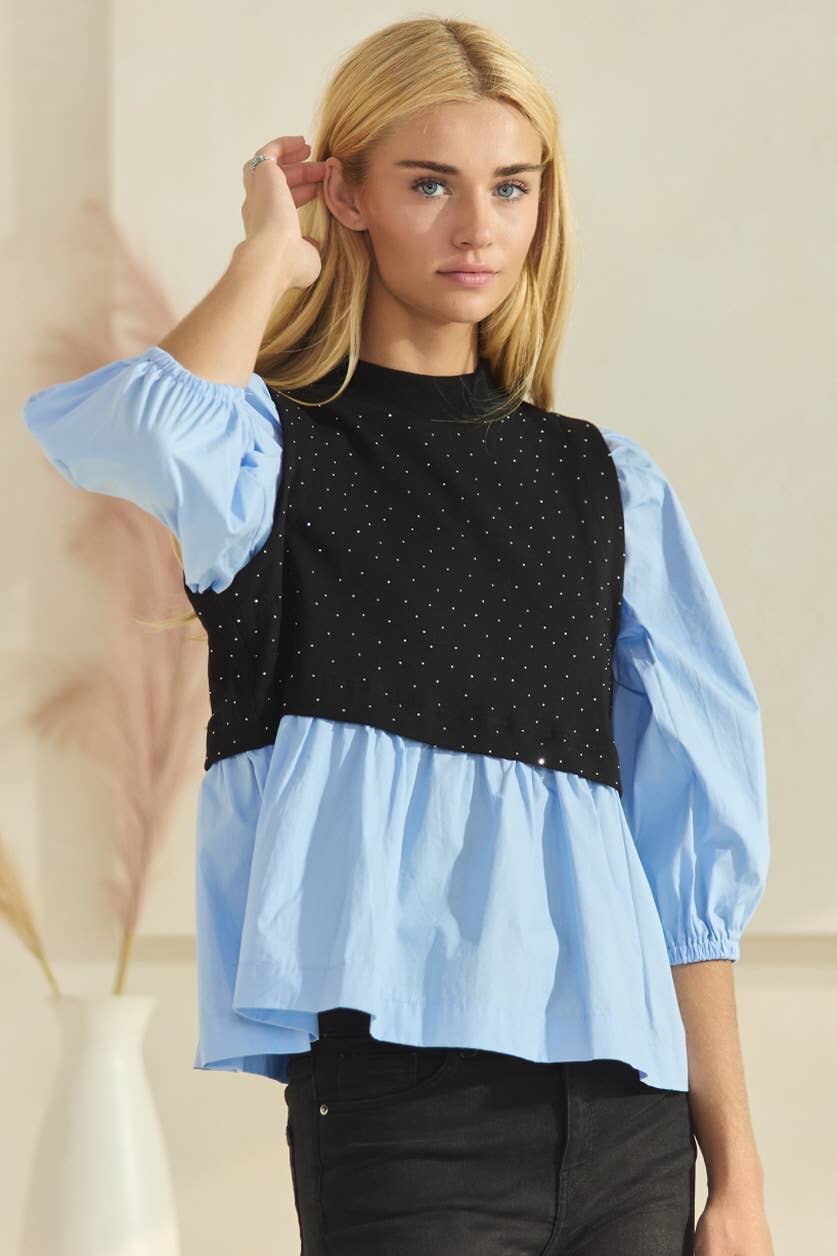 Casual Mock Neck Poplin Blouse