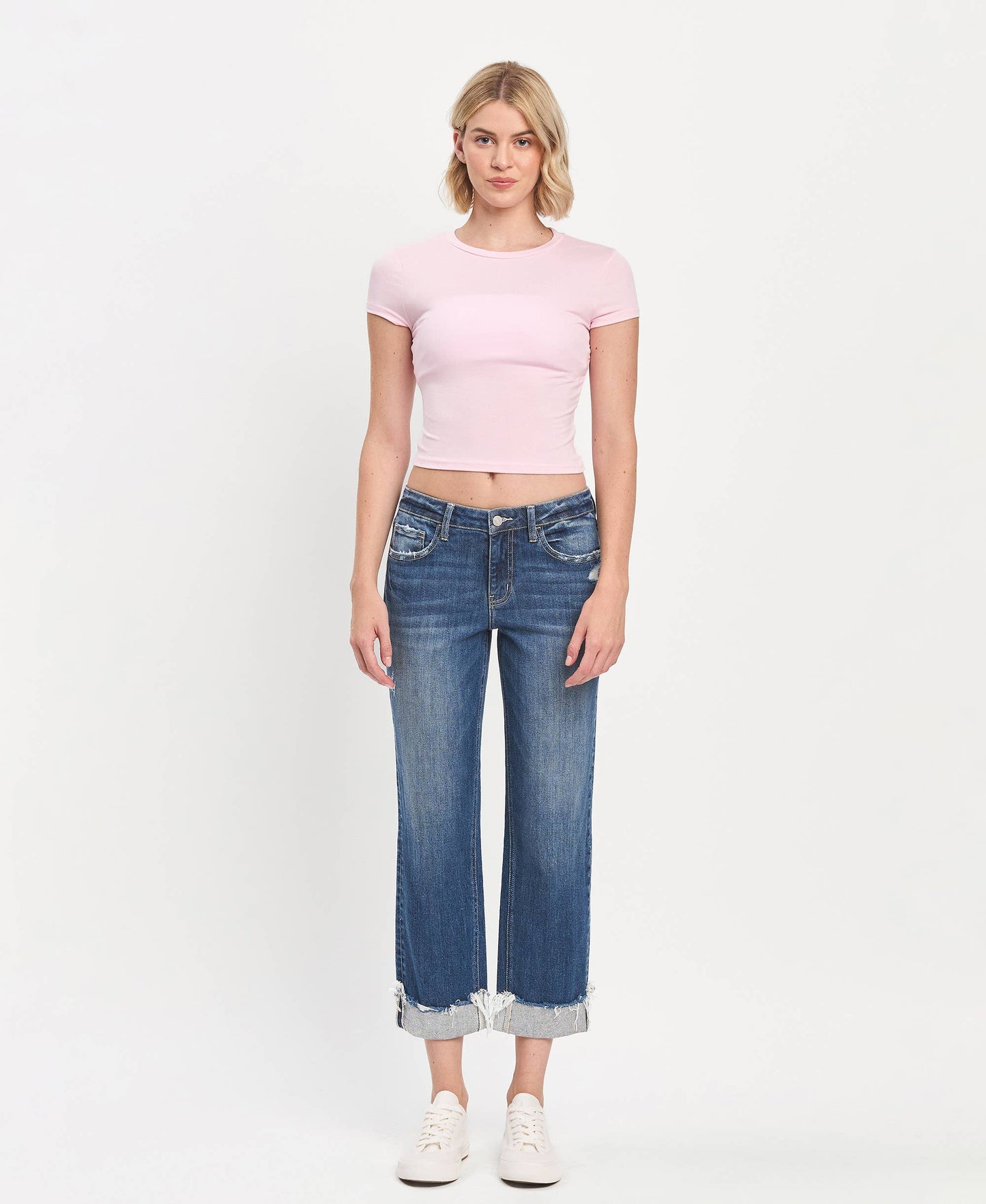 MID RISE CUFFED BOYFRIEND JEANS