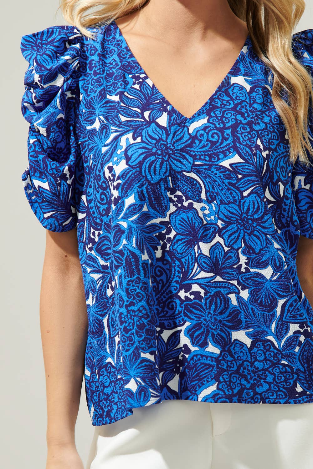 Caspian Floral Chancellor Ruched Sleeve Blouse