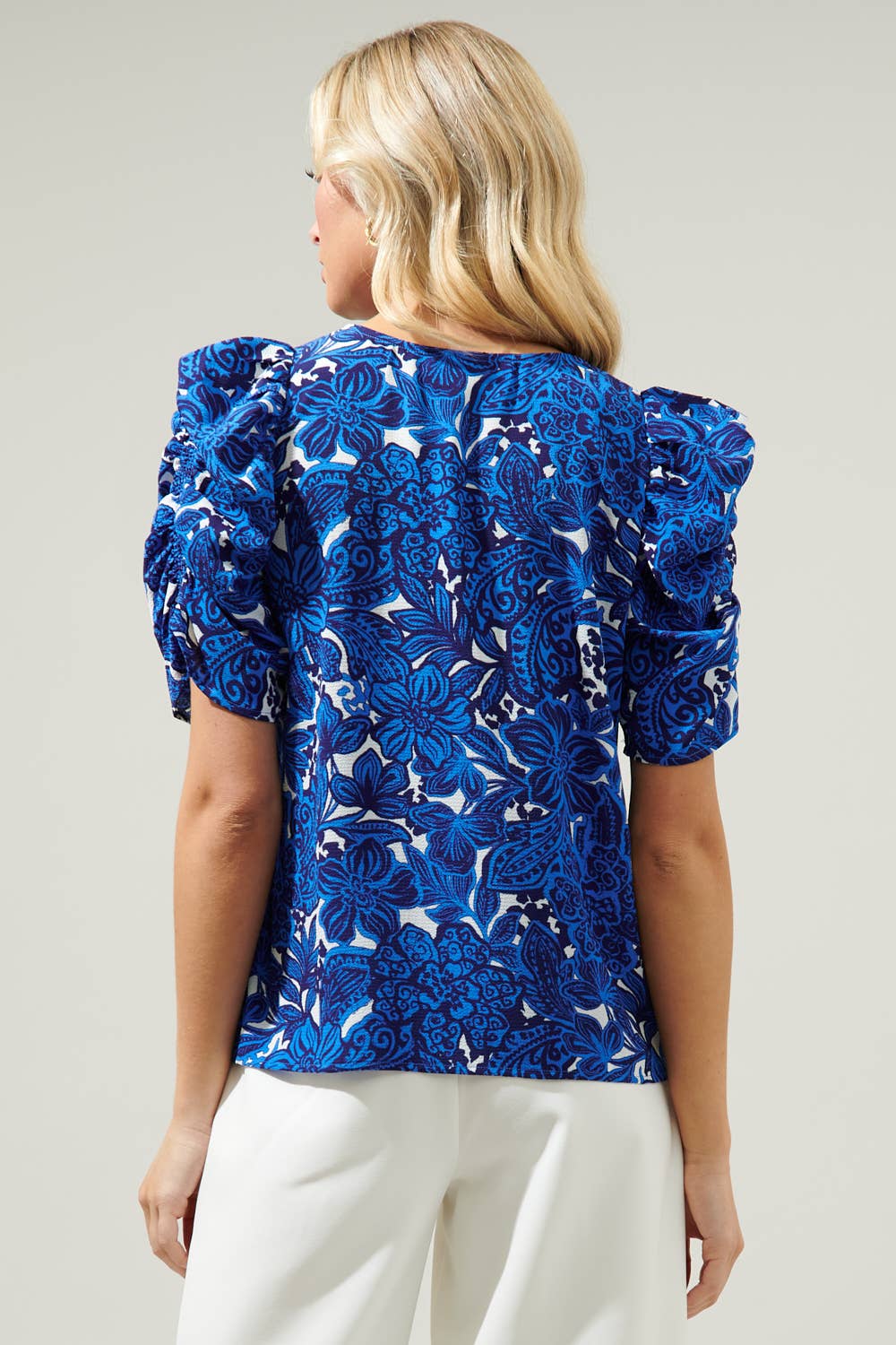 Caspian Floral Chancellor Ruched Sleeve Blouse