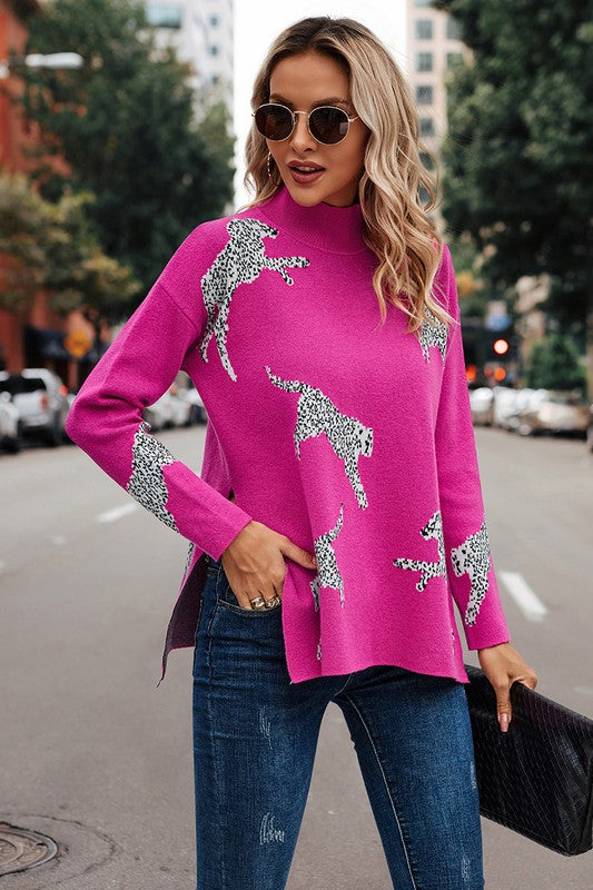 Leopard Split Hem Sweater