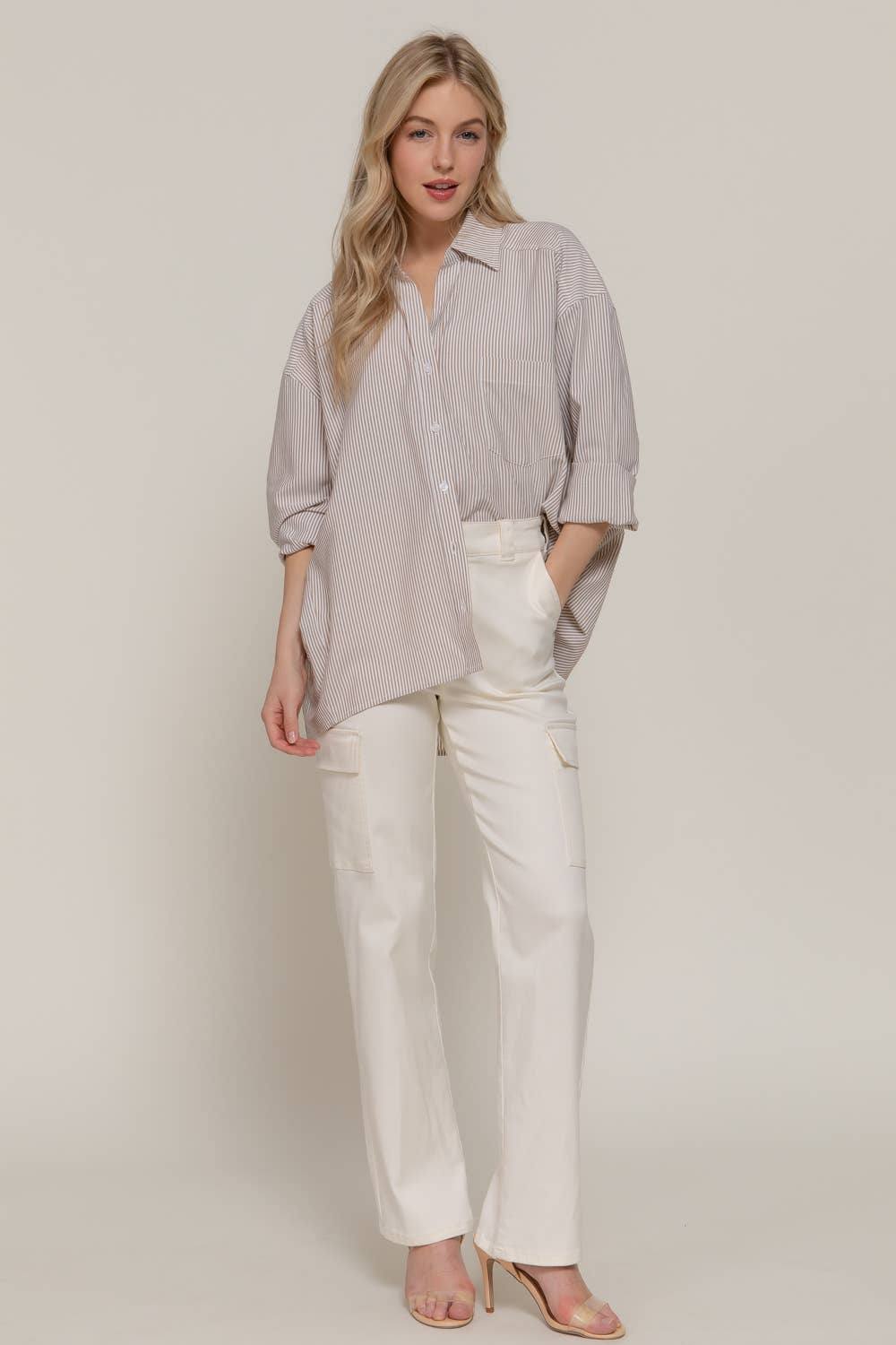 Oversized Dolman Stripe Button Down