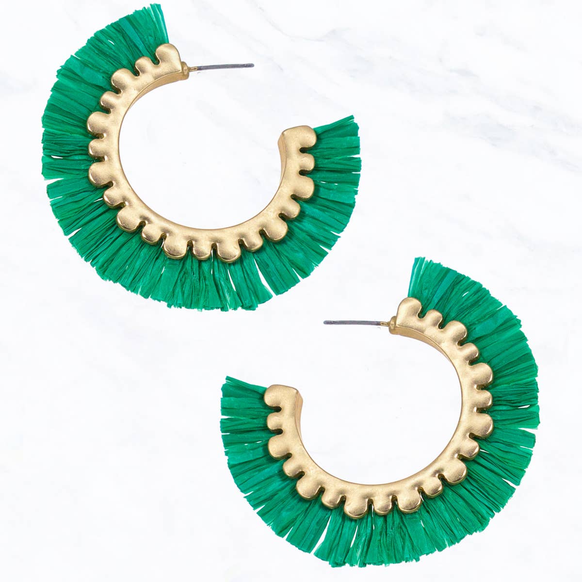 Open Hoop Raffia and Gold Earrings