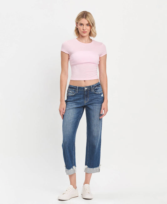 MID RISE CUFFED BOYFRIEND JEANS