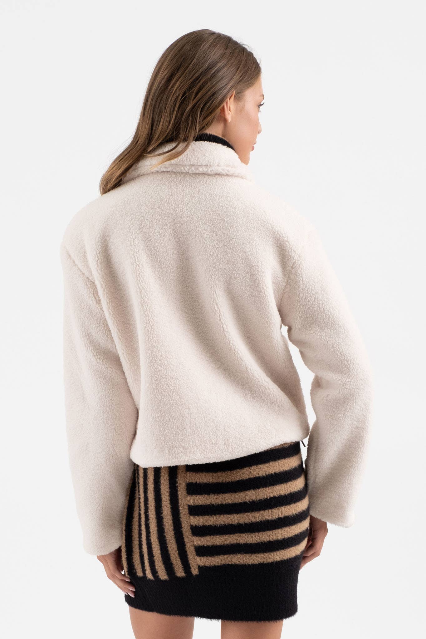 COLLARED TAB BUTTON DOWN TEDDY JACKET