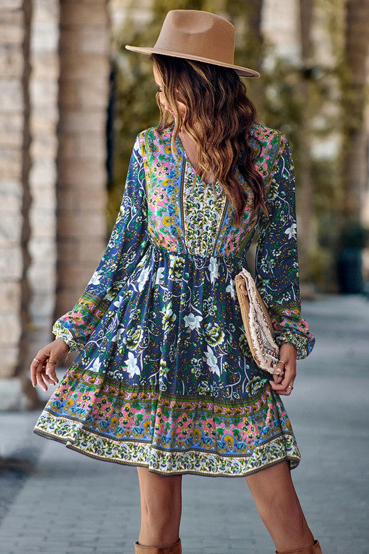 Navy Boho Chic Ruffle Dress