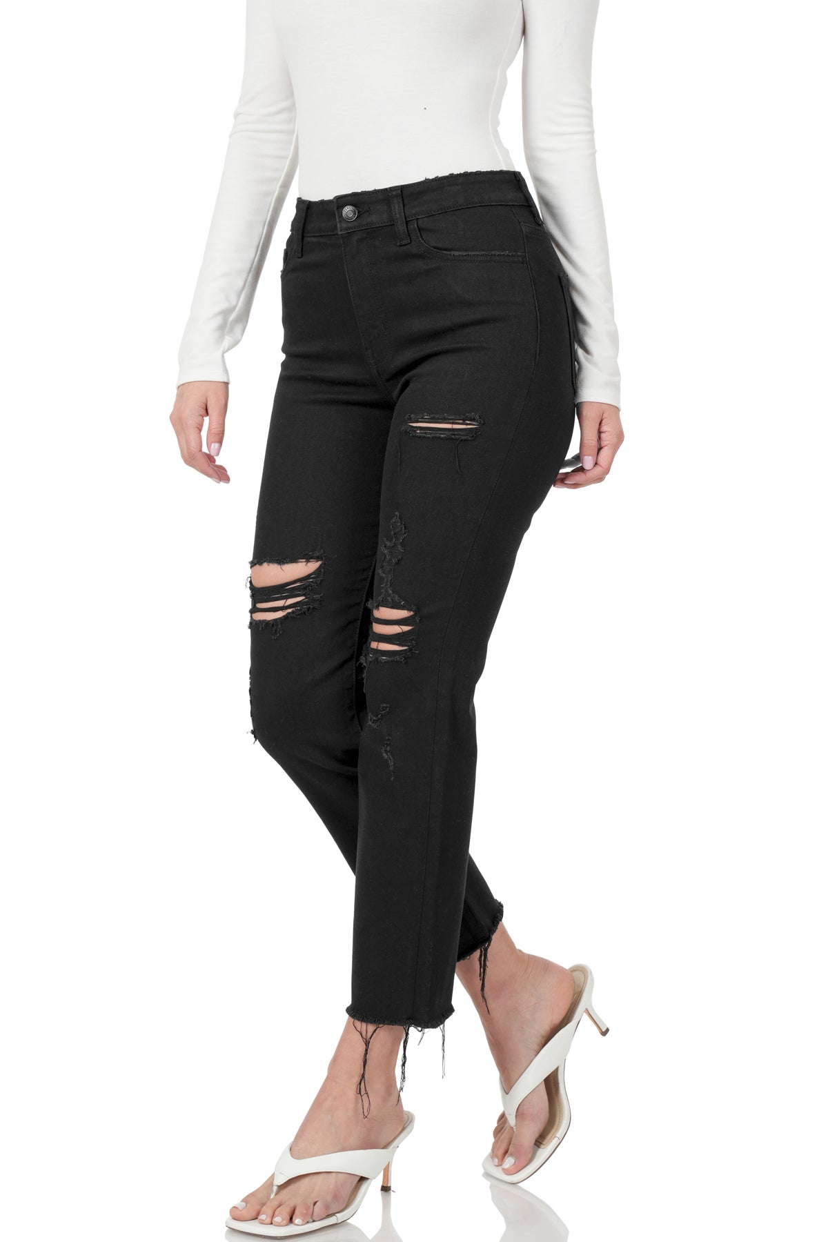 Black Distressed Crop Denim