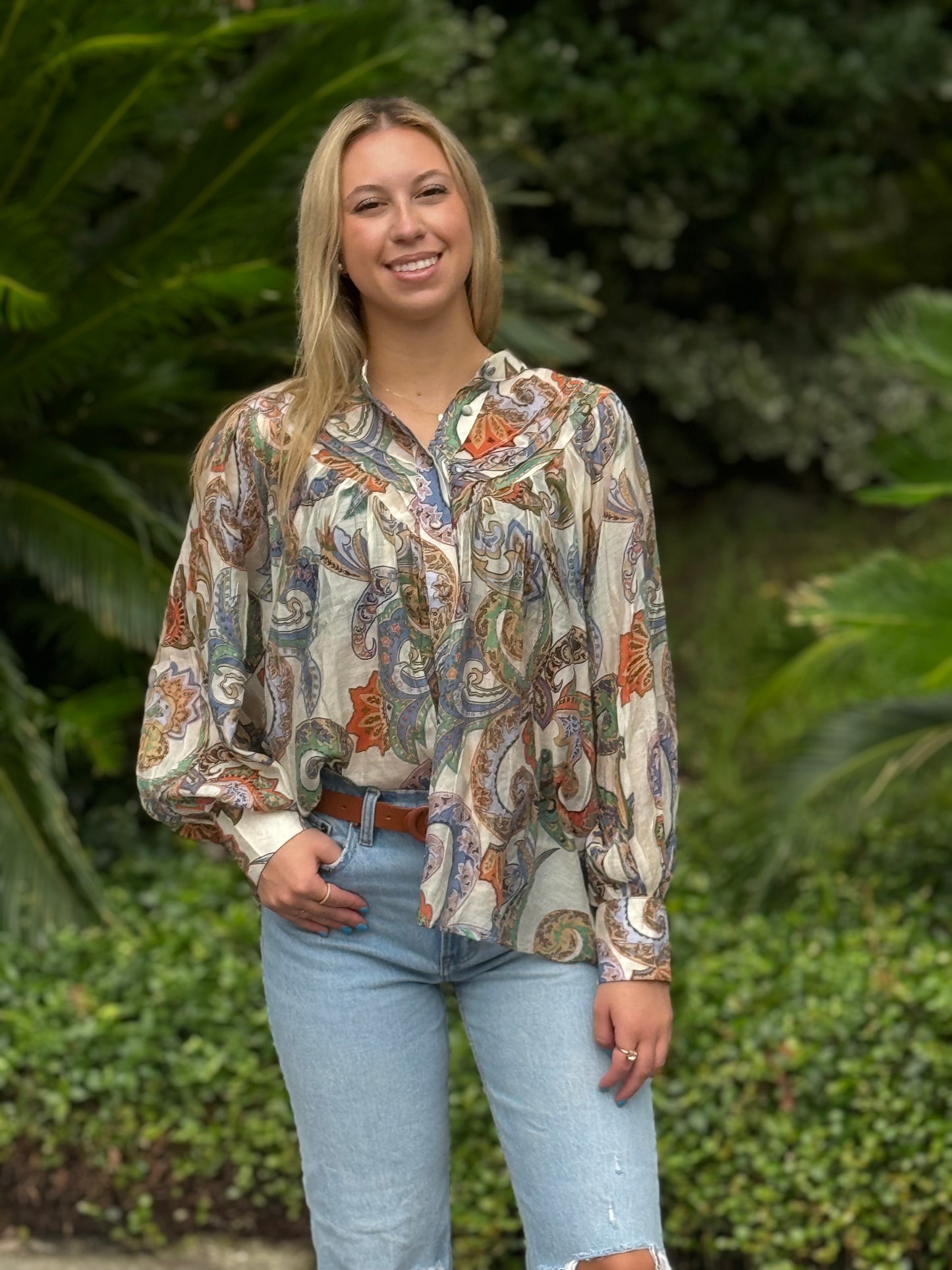 Paisley Printed Bubble Sleeve Top