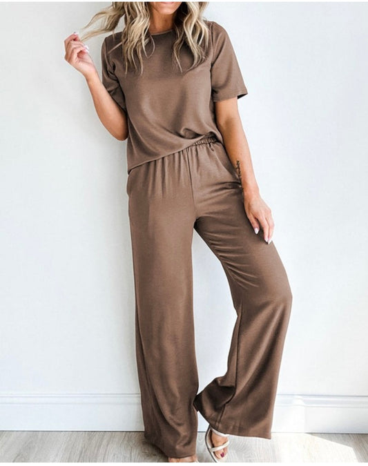 Brown Wide Leg Lounge Set