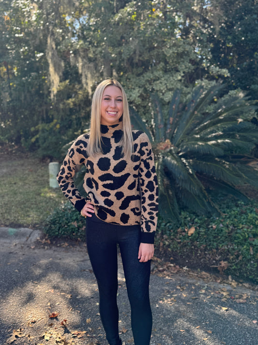 Funnel Neck Cheetah Sweater