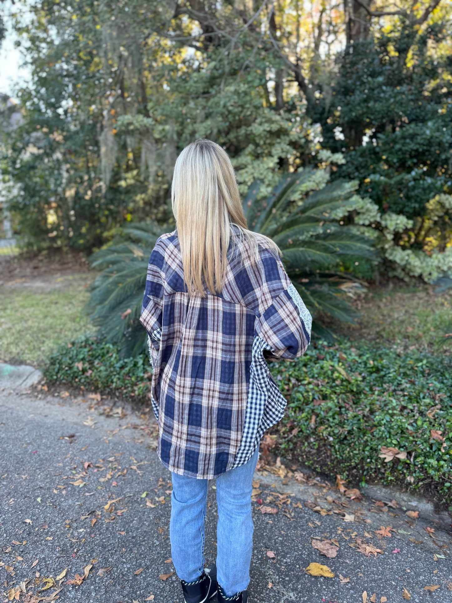 Mixed Contrast Plaid Oversized Shirt