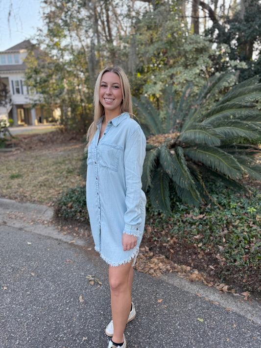 Chambray Button Shirt Dress