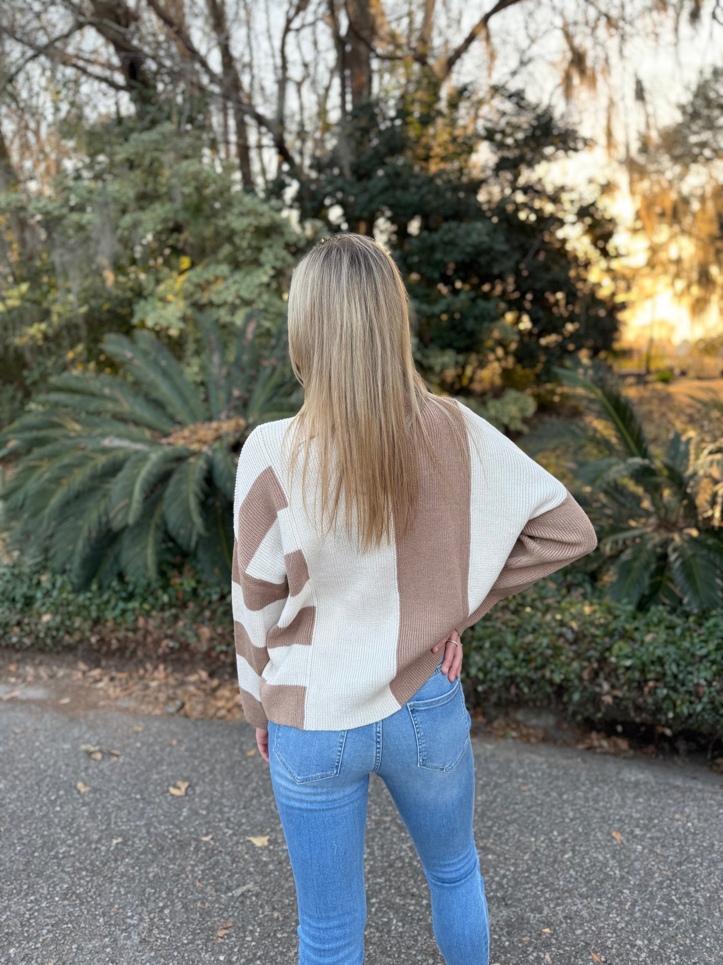 Color Block Mock Neck Sweater
