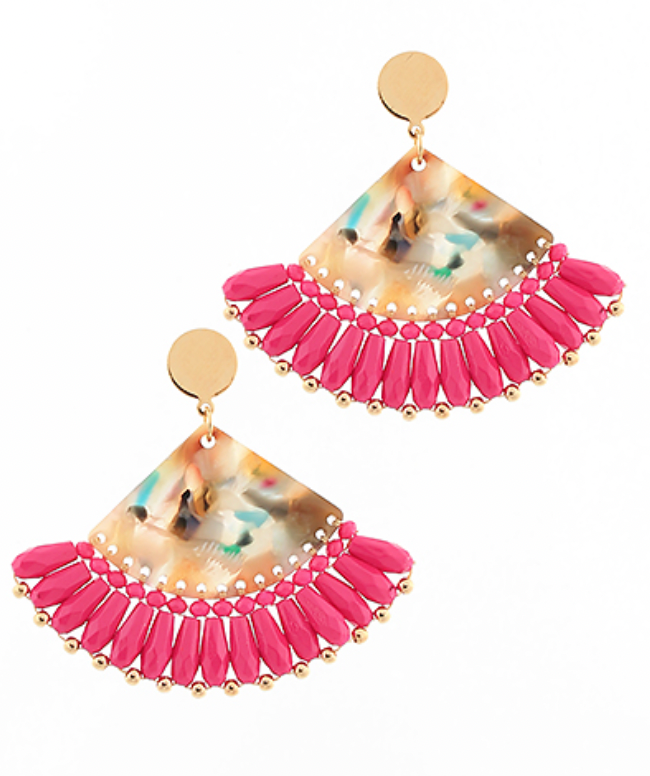 Fan Shape Bead Resin Earrings